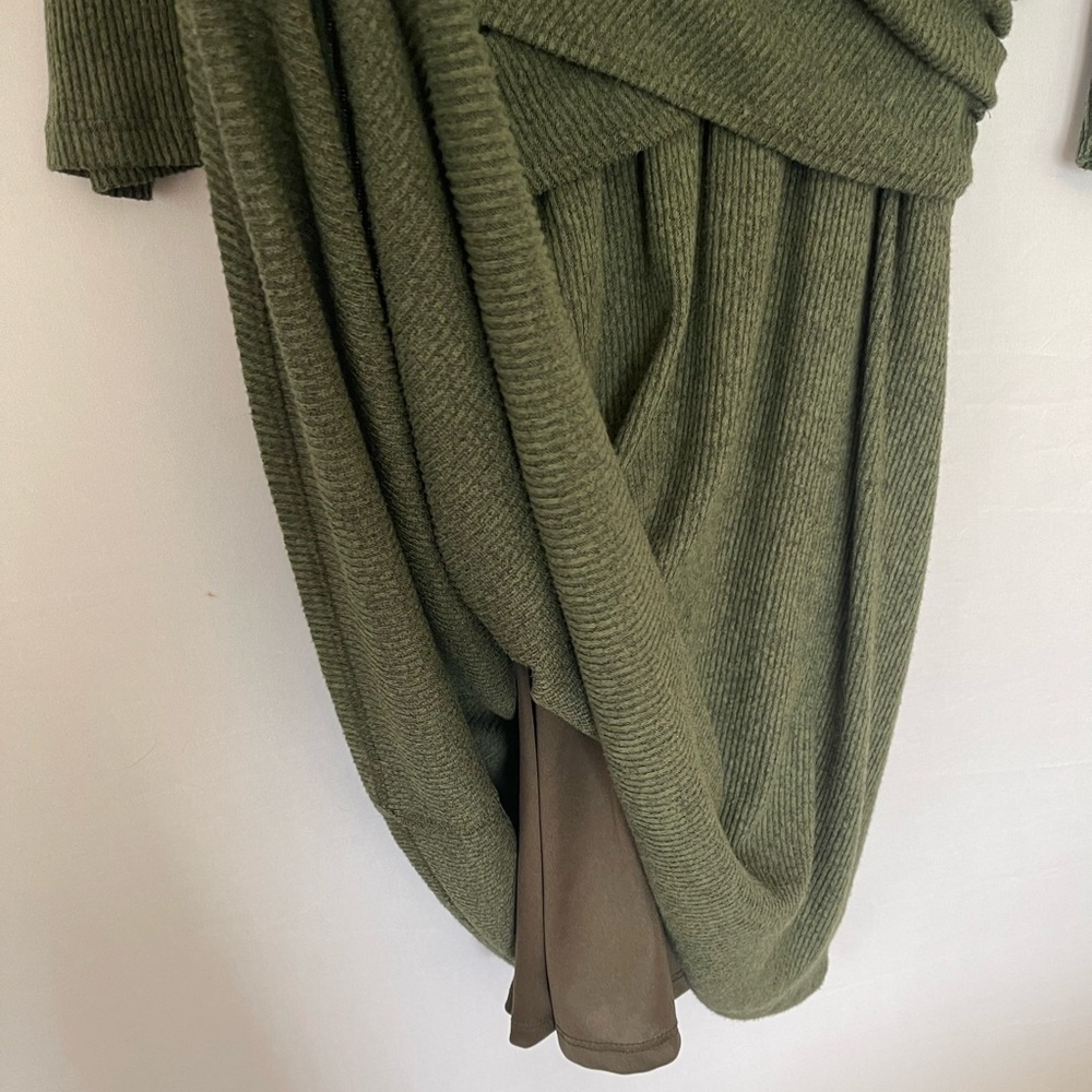 Green Ribbed‎ Knit Wrap Dress Boston Proper Large - Picture 8 of 9